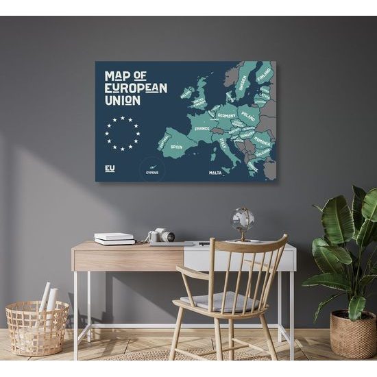 Obraz na korku mapa evropské unie s pojmenováním zemí