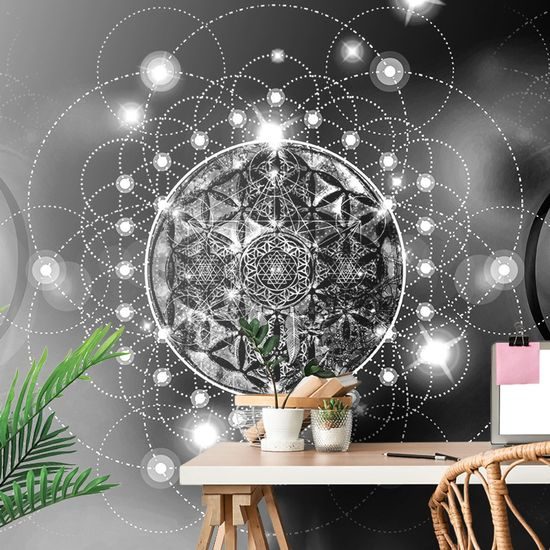 Samolepící tapeta černobílá Mandala v kouzelném provedení