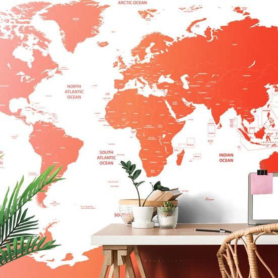 Tapeta podrobná mapa světa v červené barvě