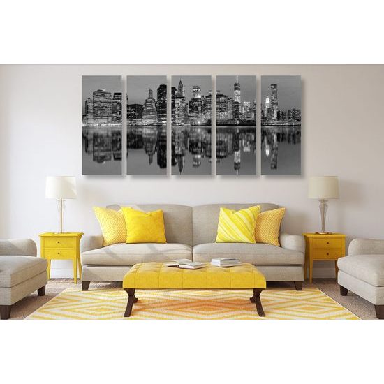 5-dílný obraz noční Manhattan v černobílém provedení