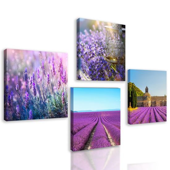 Set obrazů krásná levandulová pole