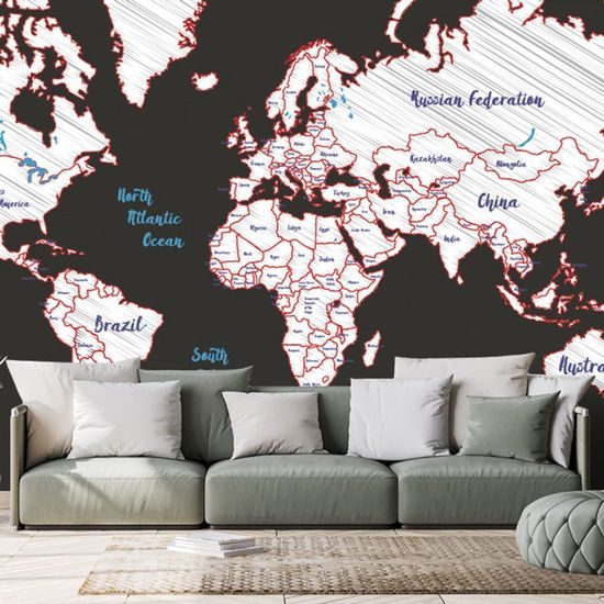 Samolepící tapeta moderní mapa v bílo-červeném provedení
