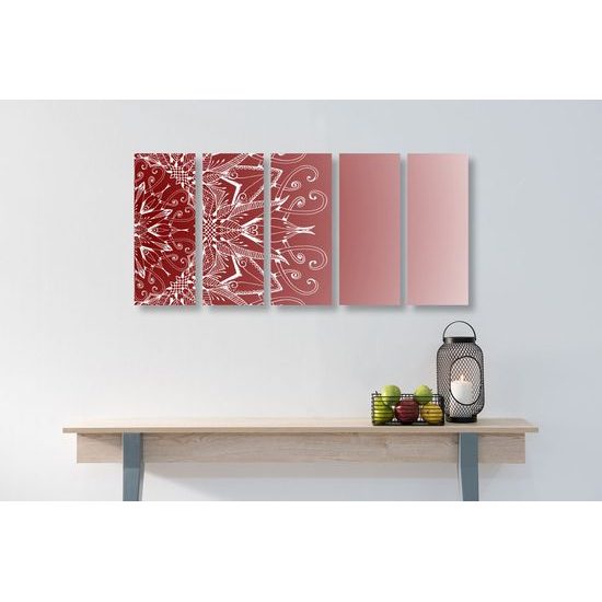 5-dílný obraz zajímavá Mandala na bordó pozadí