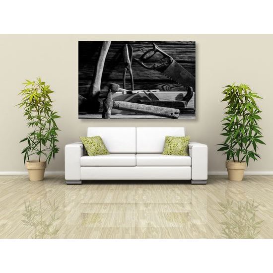 Obraz mistrovská dílna v černobílém provedení