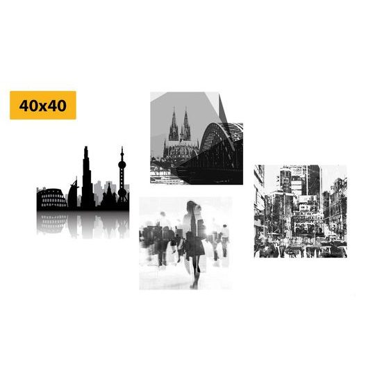 Set obrazů ruch velkoměsta v černobílém provedení