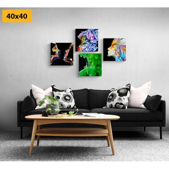 Set obrazů barevná abstrakce ženského obličeje