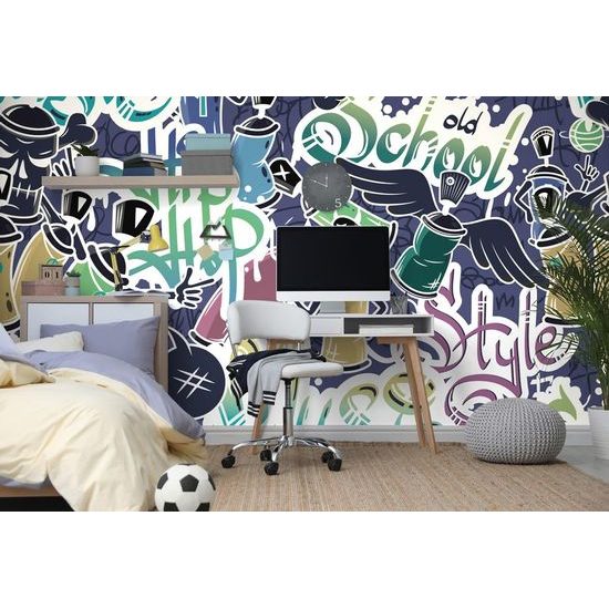 Tapeta moderní street art v fialovém provedení