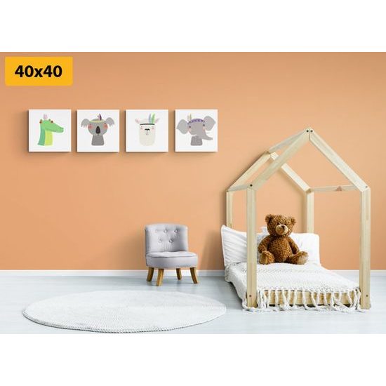 Set obrazů zvířecí kamarádi s indiánskými čelenkami
