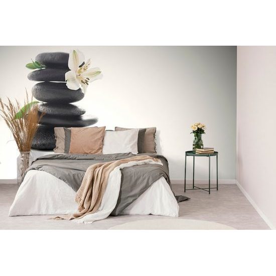 Samolepící tapeta kompozice lávových kamenů s květem