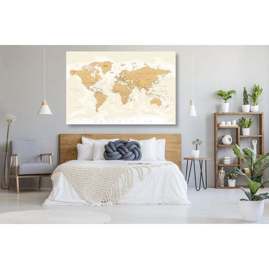 Obraz na korku mapa světa s nádechem do béžova