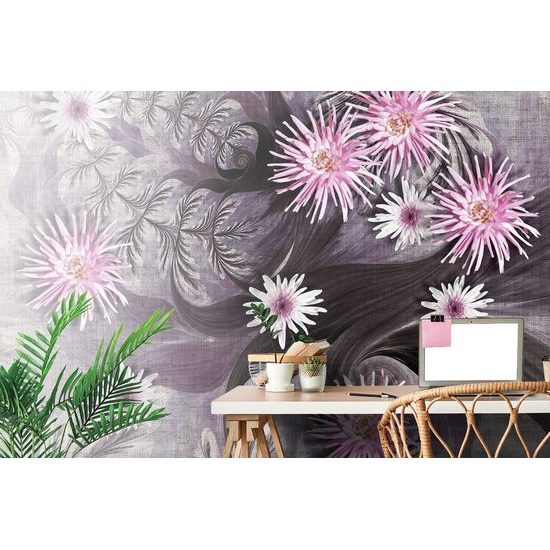 Samolepící tapeta růžové květiny na abstraktním pozadí