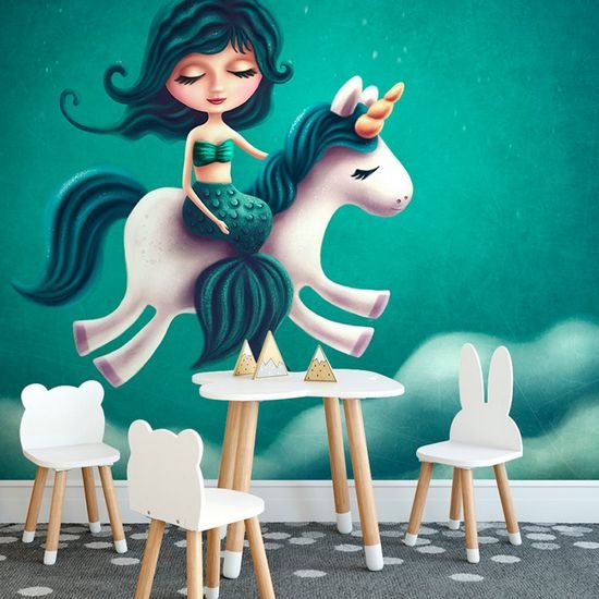 Nádherná samolepící tapeta mořská víla na jednorožci