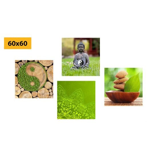 Set obrazů Feng Shui v zeleném provedení