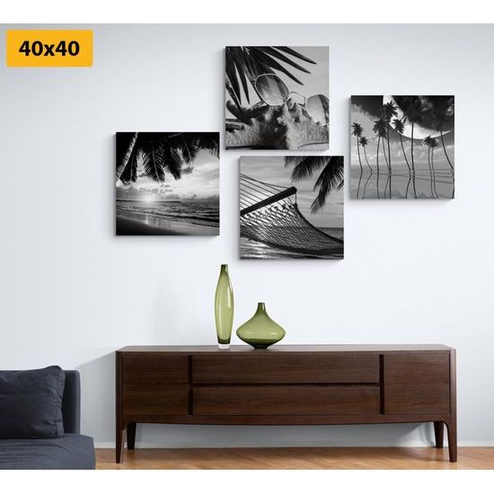 Set obrazů černobílé zákoutí pláže