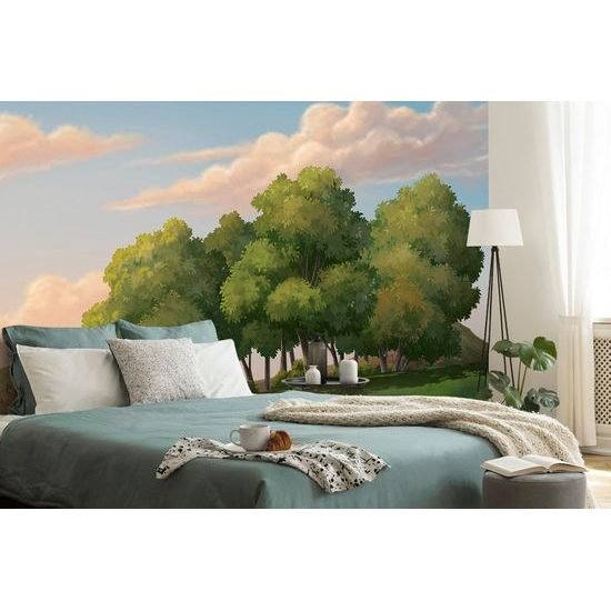 Tapeta kreslená zelená krajinka