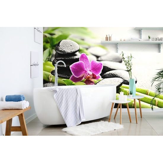 Samolepící fototapeta spa zátiší s fialovou orchidejí