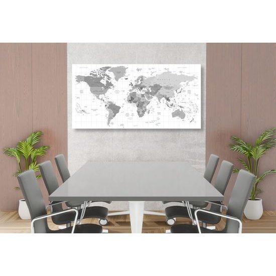 Obraz na korku přehledná šedá mapa světa na bílém pozadí