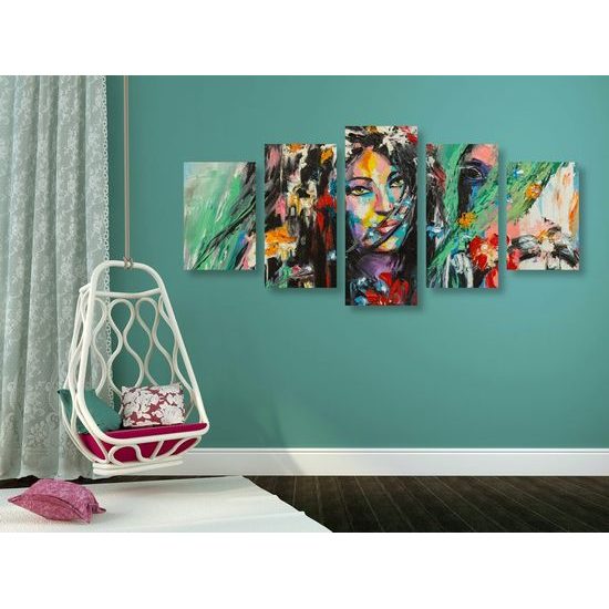 5-dílný obraz krásná malba dívky s koněm