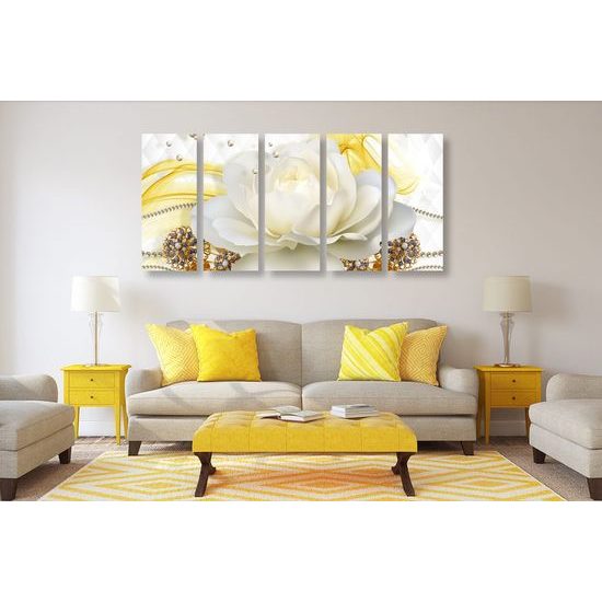 5-dílný obraz luxusní květ s perlami