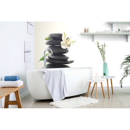 Tapeta kompozice lávových kamenů s květem