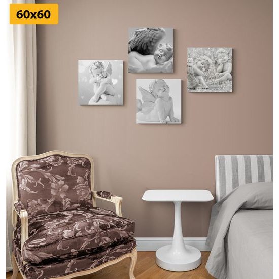 Set obrazů spící andílci v černobílém provedení