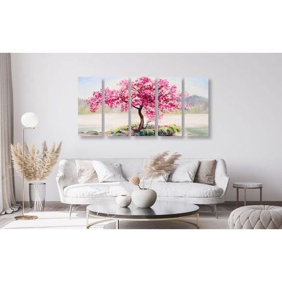 5-dílný obraz orientální třešeň v objetí jezera