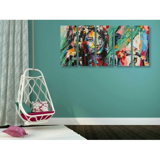 5-dílný obraz malba dívky s koněm