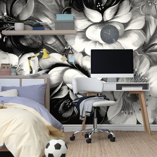 Samolepící tapeta černobílé květiny v impresionistickém stylu