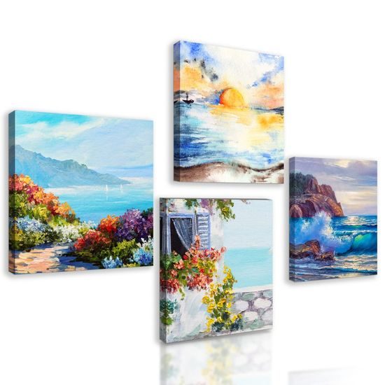 Set obrazů zákoutí s výhledem na moře