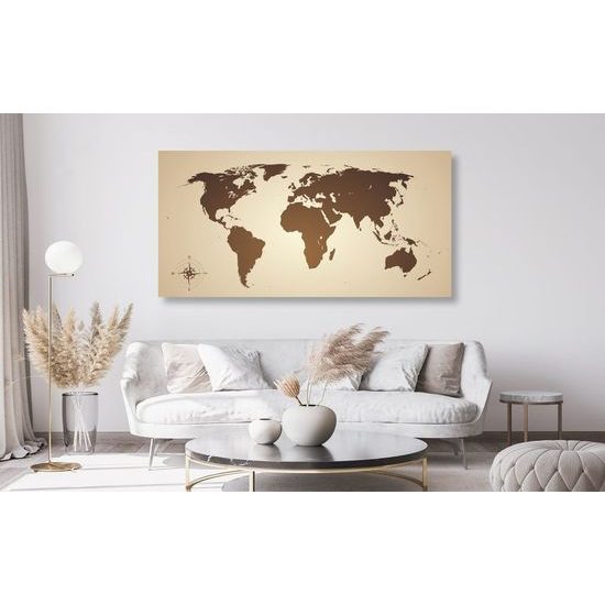 Obraz na korku moderní mapa světa v sépiovém provedení