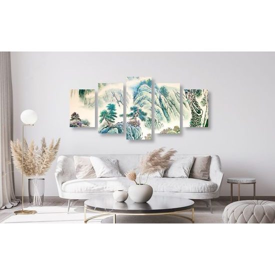 5-dílný obraz malovaná čínská země