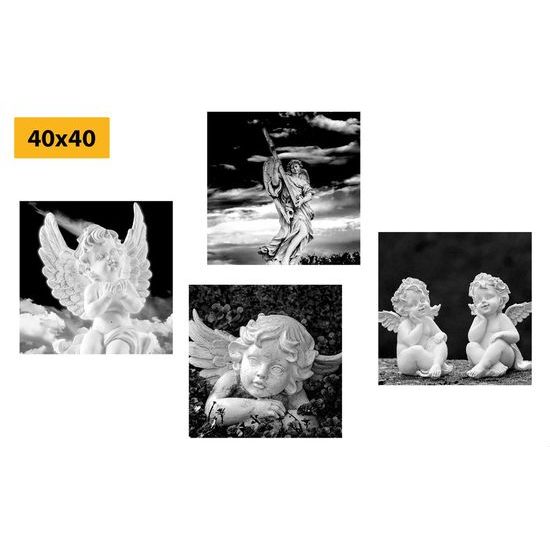 Set obrazů anděle v černobílém provedení