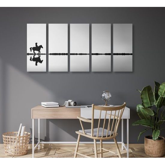 5-dílný obraz jízda za západem slunce v černobílém provedení