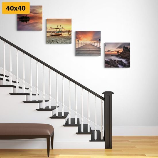 Set obrazů krajina po západu slunce