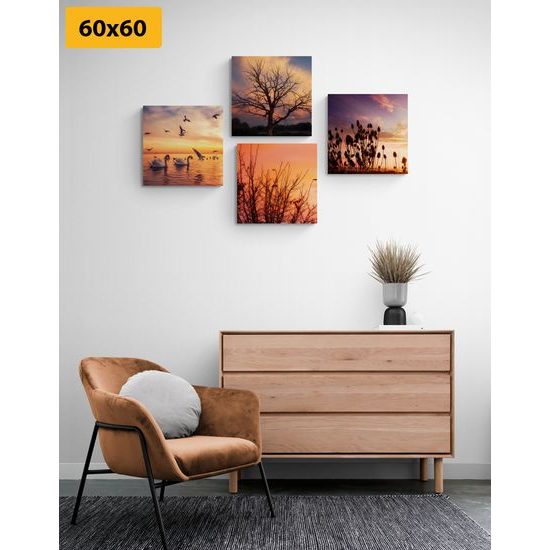 Set obrazů romantický západ slunce