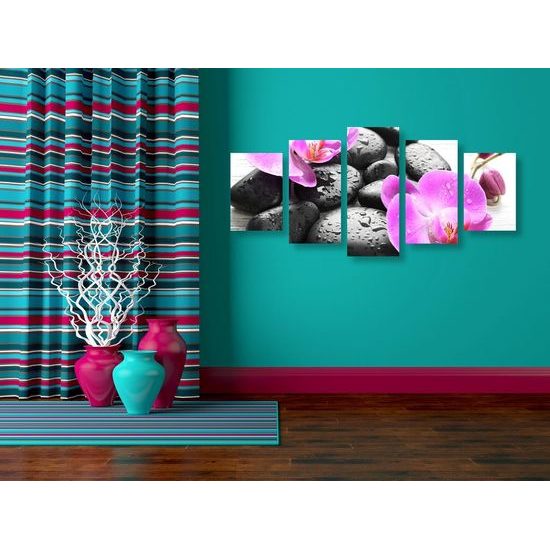 5-dílný obraz harmonie orchideje s kameny