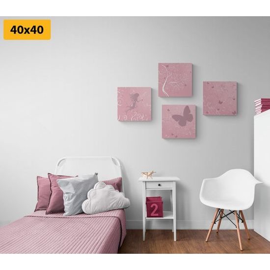 Set obrazů něžná růžová víla