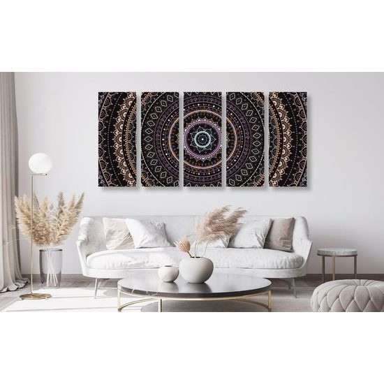 5-dílný obraz zajímavá Mandala ve fialových barvách