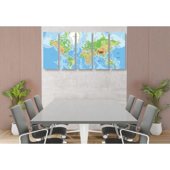 5-dílný obraz geografická mapa světa