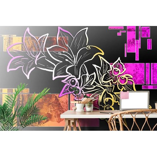 Tapeta kresba květin na abstraktním pozadí