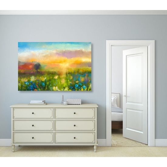 Obraz olejomalba louky v záři slunce