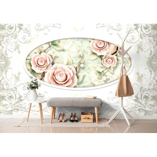 Samolepící tapeta růže s ornamentem ve vintage stylu