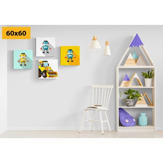 Set obrazů roboti na veselém pozadí