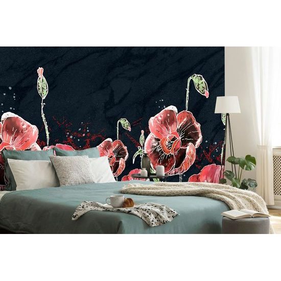 Tapeta malované vlčí máky na tmavém pozadí