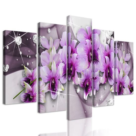 5-dílný obraz elegantní květiny na abstraktním pozadí