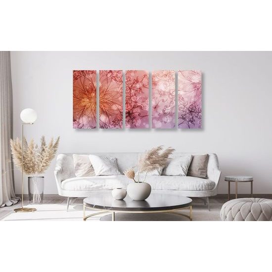 5-dílný obraz růžová Mandala v růžovém provedení