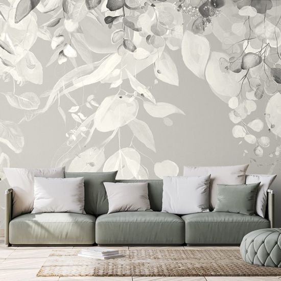 Tapeta krásné listy v černobílém provedení