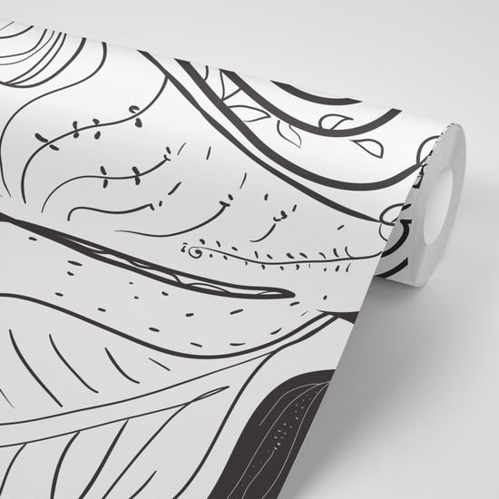 Tapeta umělecké listy v černobílém provedení