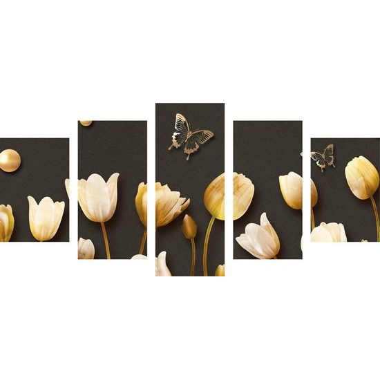 5-dílný obraz zlaté tulipán v elegantním provedení