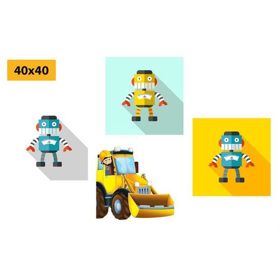 Set obrazů roboti na veselém pozadí